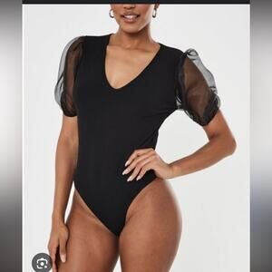 Pink organza puff sleeve bodysuit